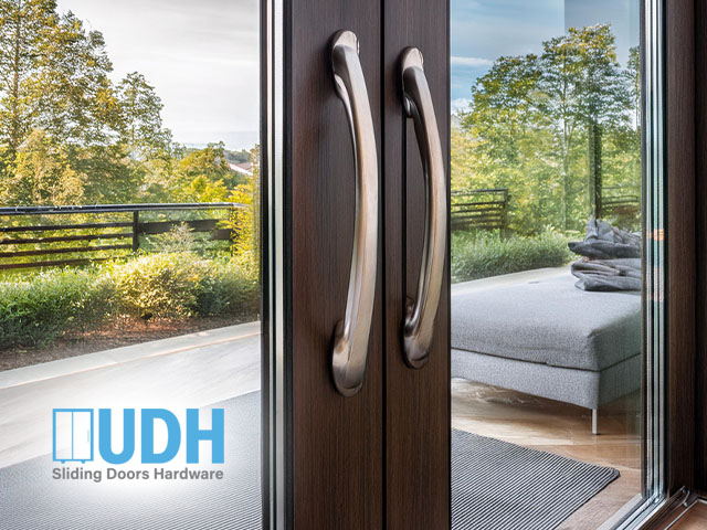 beautiful sliding door in modern home closeup on upgraded quality handles