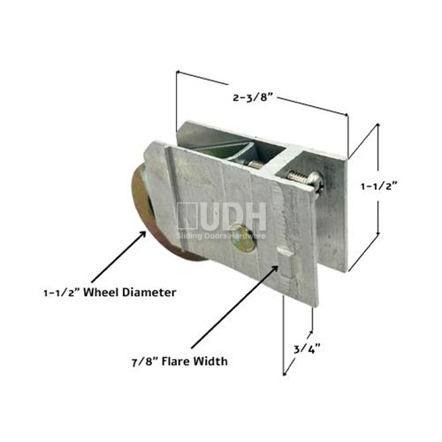 Sliding Door Roller 1-1-2” Steel Single 3-4” x 1-1-2” - Lawson - Dimensions